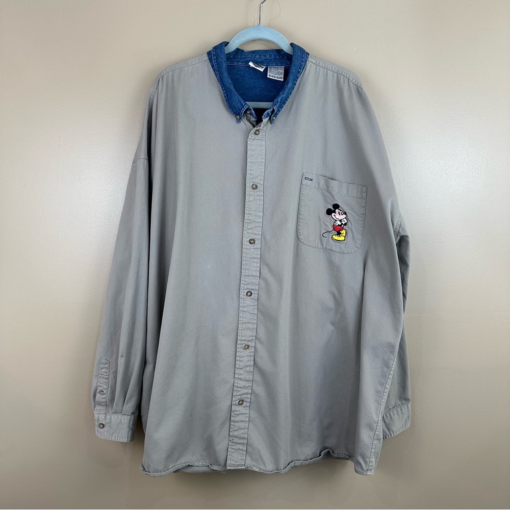 Vintage Disney Mickey Mouse Embroidered Long Sleeve Button Up Shirt 4XL Shacket